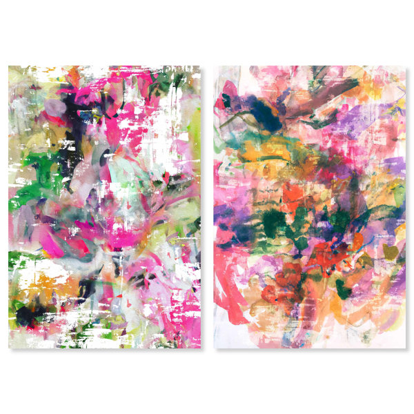 Ivy Bronx El Floral 2 Piece Wrapped Canvas Painting Set Wayfair